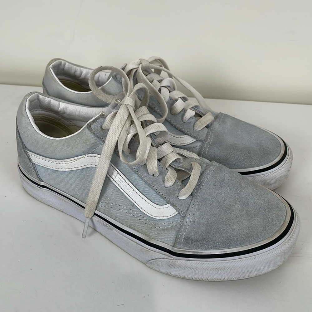 Vans Women's Light Blue and White Suede Sneakers